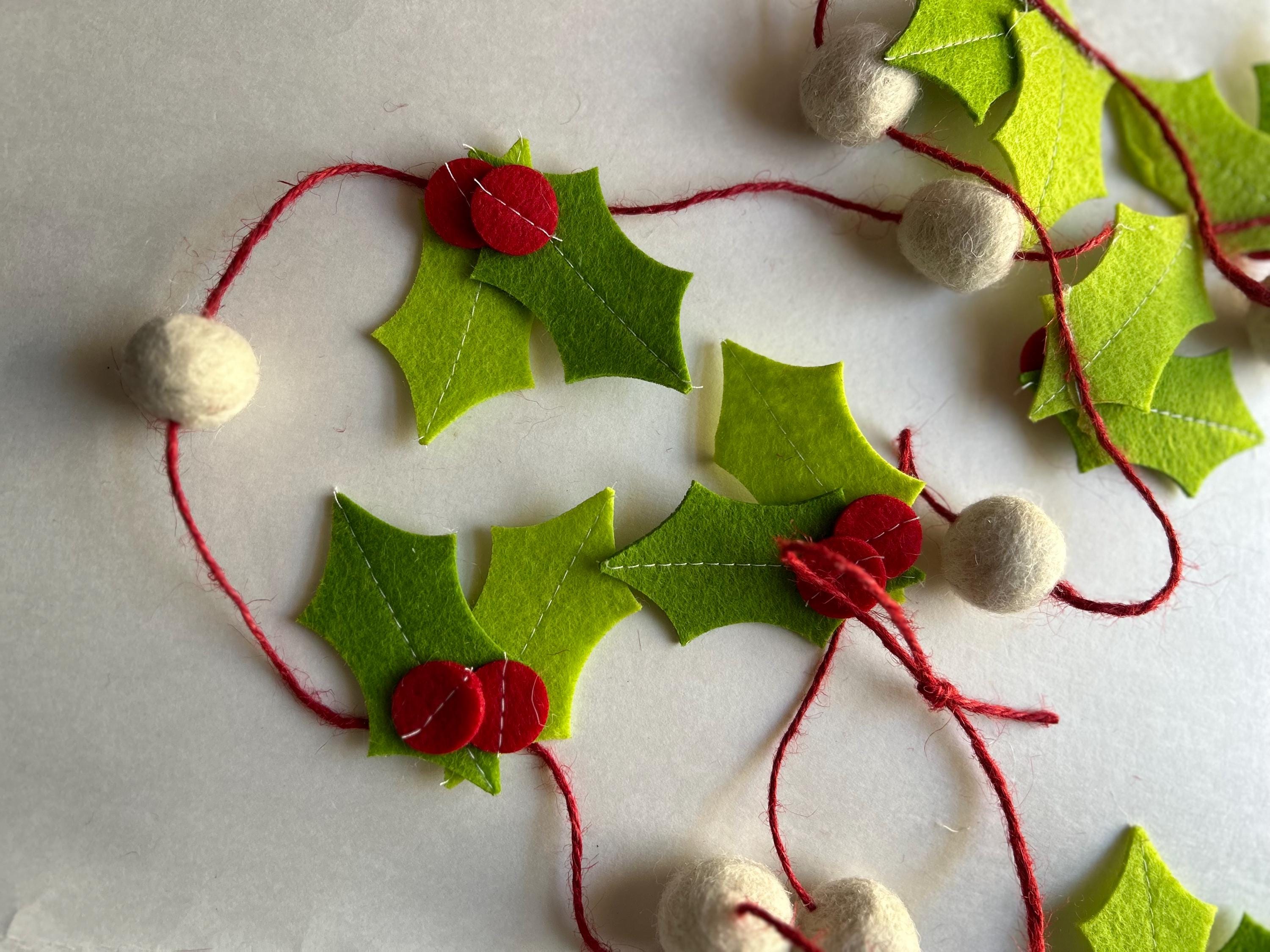 Felt Holly Garland 70  Red & Green Christmas Garland  Handmade Holiday Mantel Decor