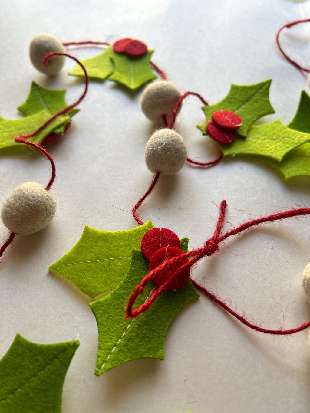 Felt Holly Garland 70  Red & Green Christmas Garland  Handmade Holiday Mantel Decor