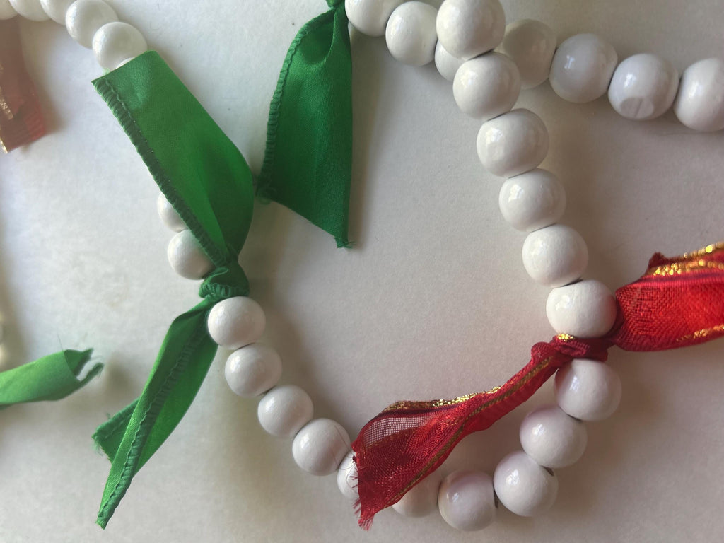 Garland White Bead, Christmas Garland, Swag, Christmas Decor, Fireplace Garland, Christmas Bows,  Ornament, Farmhouse beads, Rustic, Boho