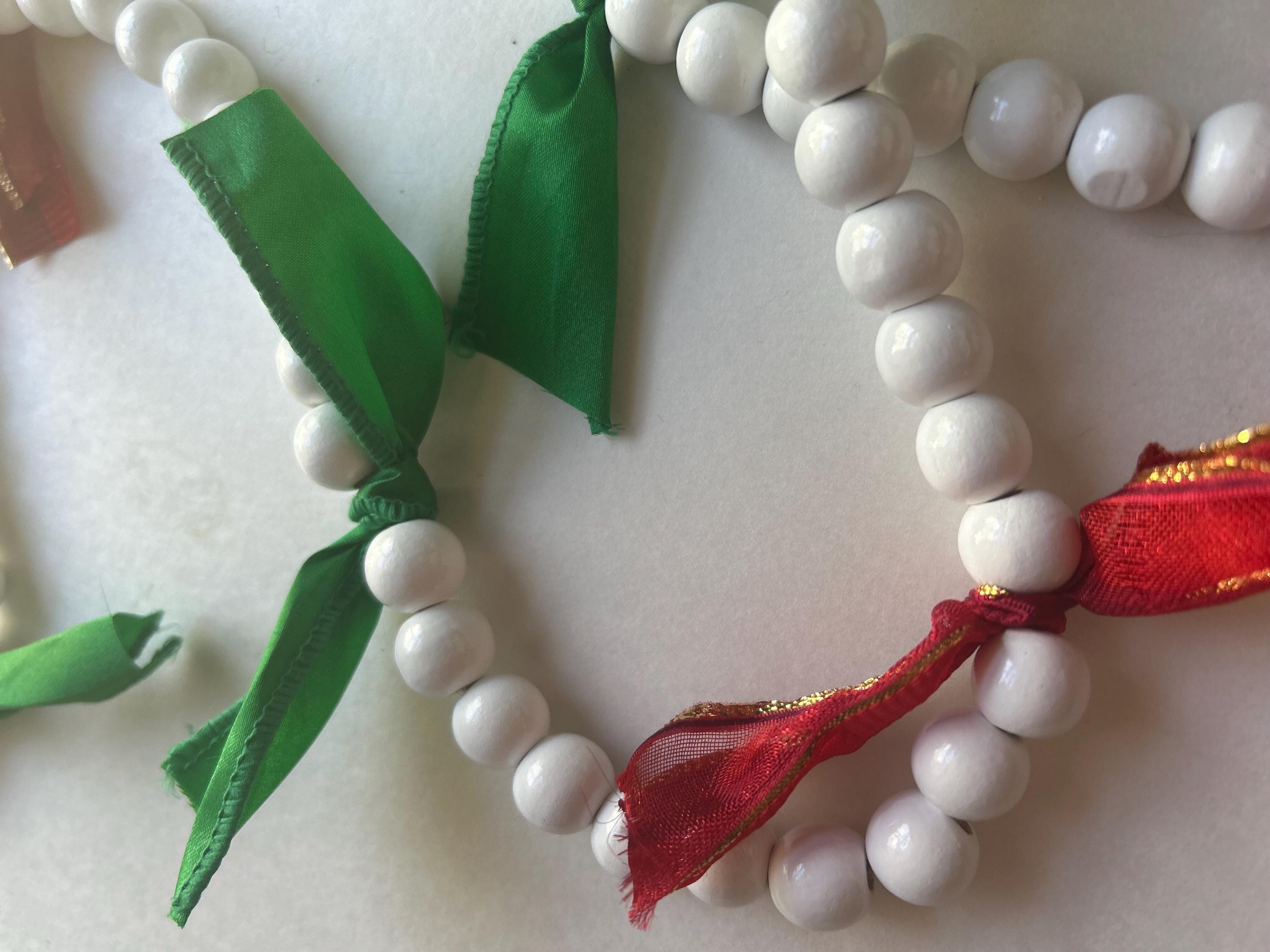 Garland White Bead, Christmas Garland, Swag, Christmas Decor, Fireplace Garland, Christmas Bows,  Ornament, Farmhouse beads, Rustic, Boho