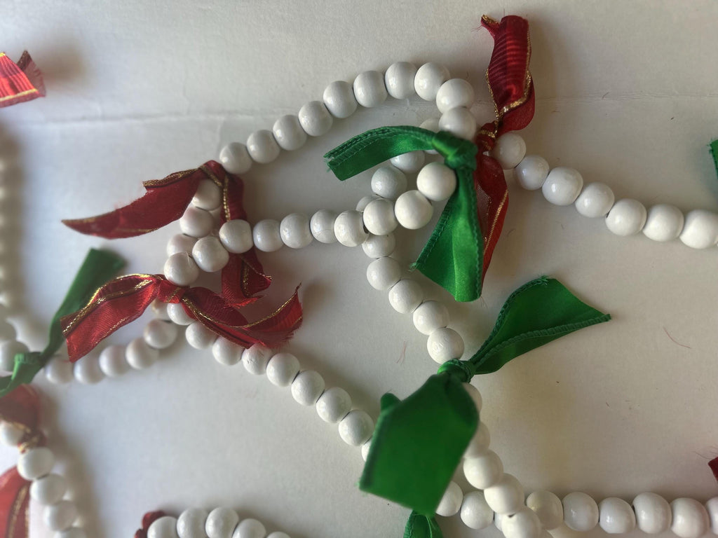 Garland White Bead, Christmas Garland, Swag, Christmas Decor, Fireplace Garland, Christmas Bows,  Ornament, Farmhouse beads, Rustic, Boho