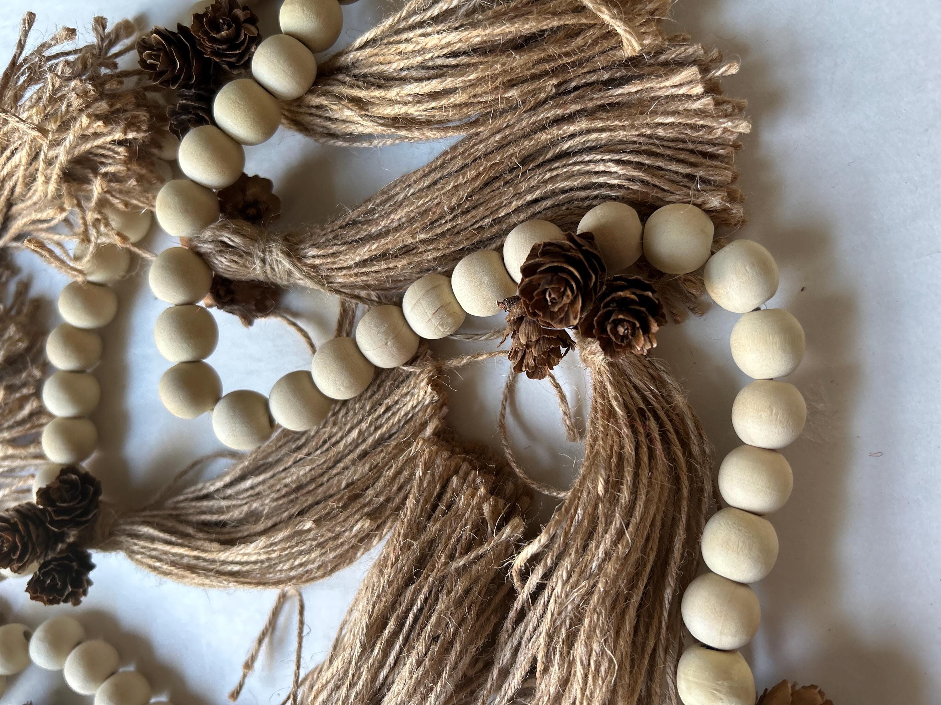 Garland Wood Bead, Christmas Garland, Swag, Christmas Decor, Fireplace Garland, Pinecone, Ornament, Farmhouse, Toadstool, Rustic, Tassels,