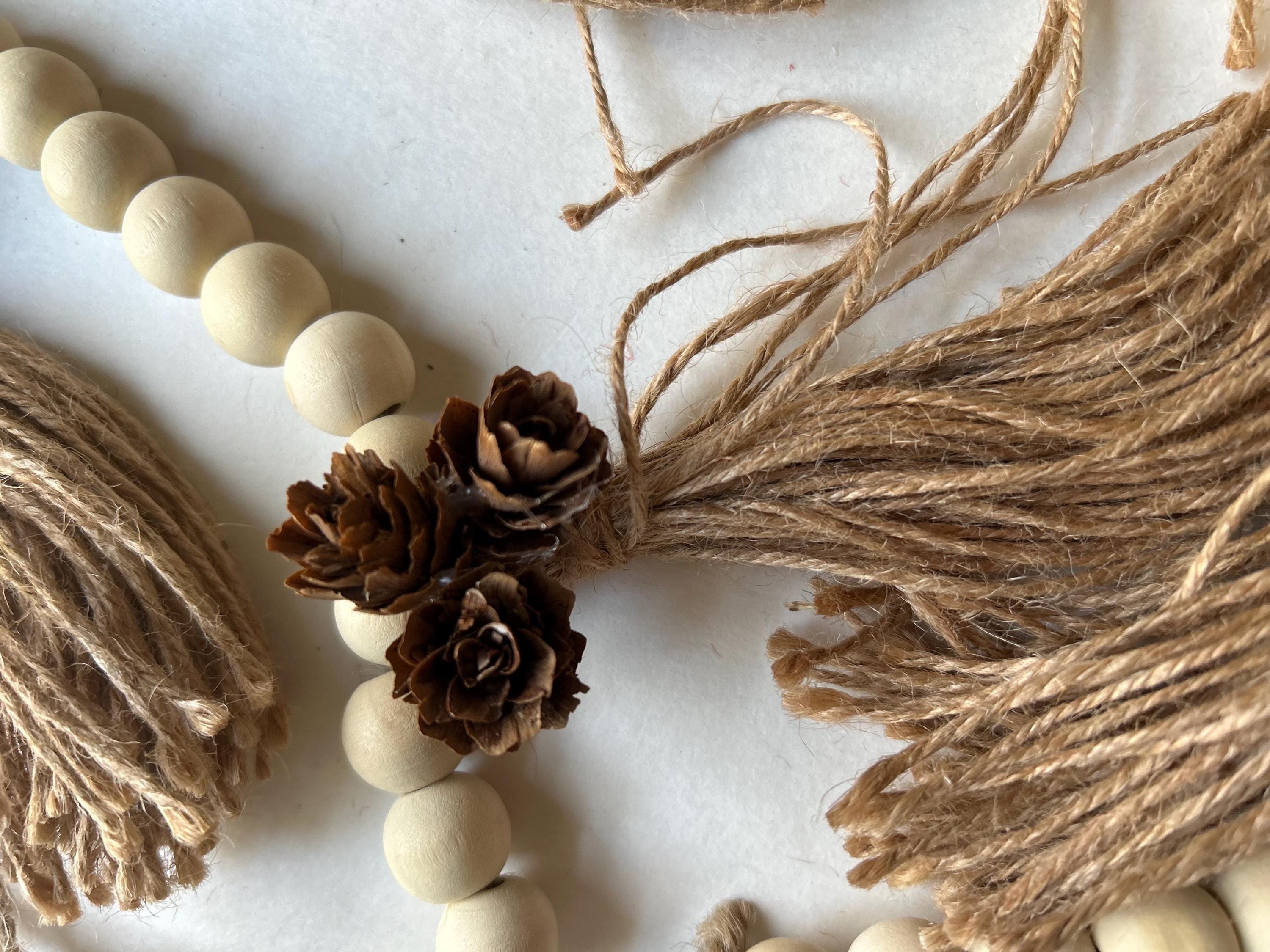 Garland Wood Bead, Christmas Garland, Swag, Christmas Decor, Fireplace Garland, Pinecone, Ornament, Farmhouse, Toadstool, Rustic, Tassels,