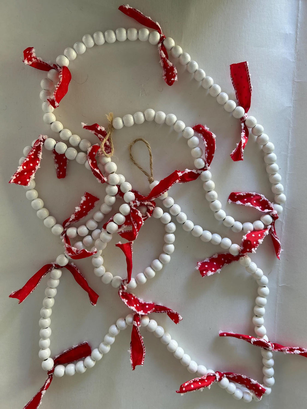 Garland White Bead, Valentine Garland, Swag, Valentine Decor, Fireplace Garland, Valentine Bows, Ornament, Farmhouse beads, Rustic, Boho