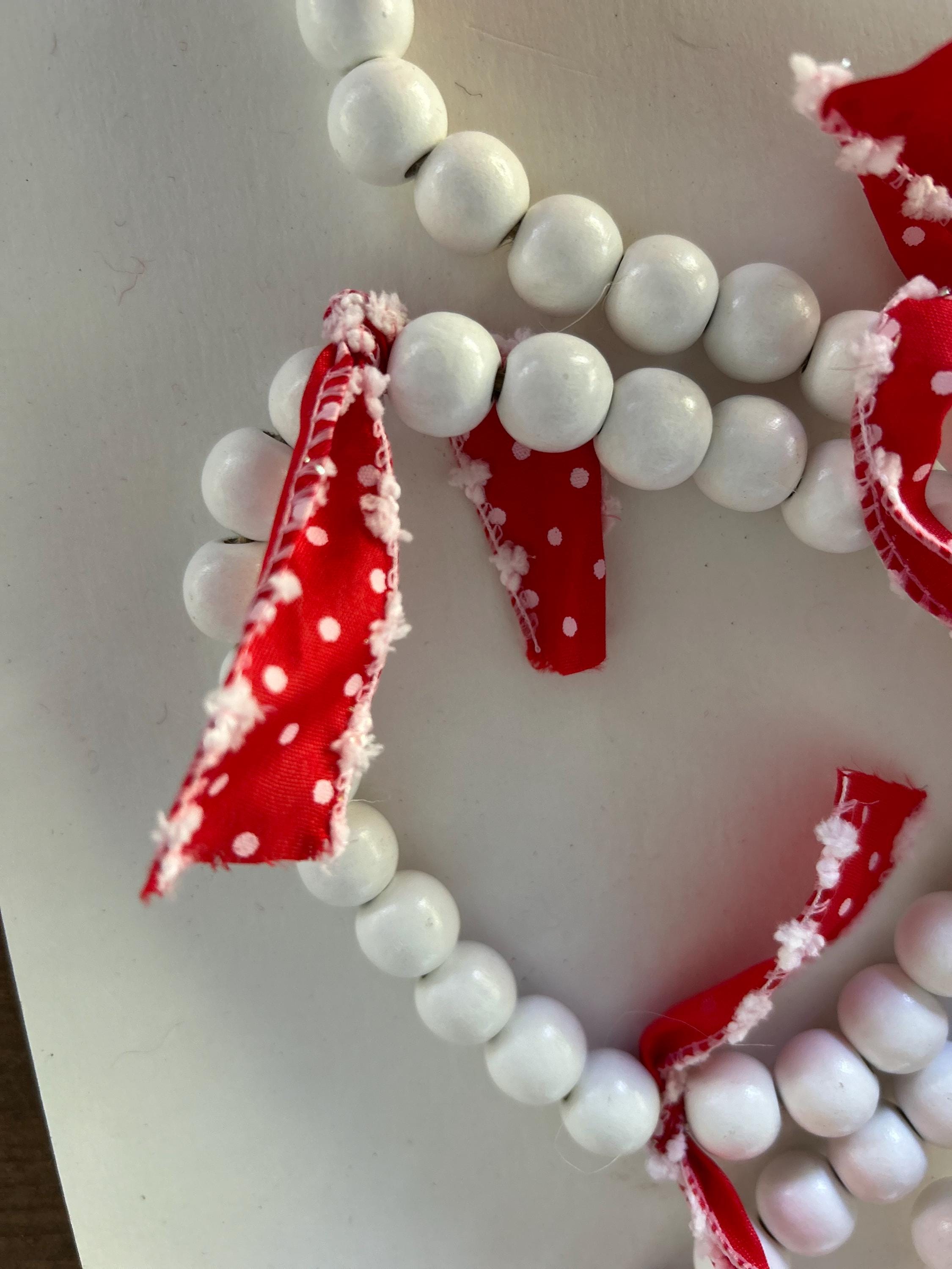 Garland White Bead, Valentine Garland, Swag, Valentine Decor, Fireplace Garland, Valentine Bows, Ornament, Farmhouse beads, Rustic, Boho