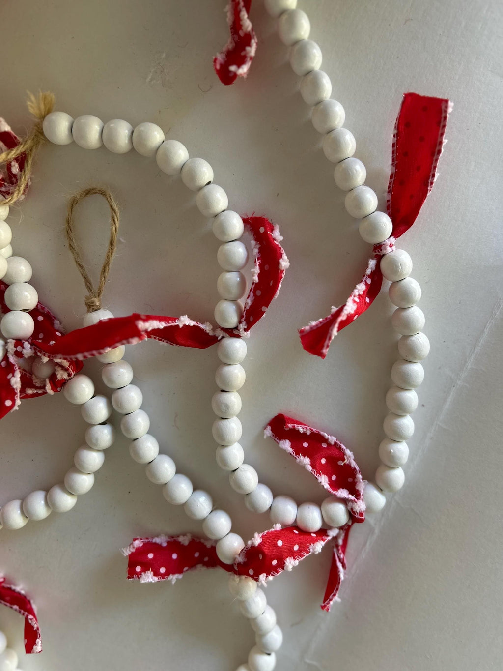 Garland White Bead, Valentine Garland, Swag, Valentine Decor, Fireplace Garland, Valentine Bows, Ornament, Farmhouse beads, Rustic, Boho