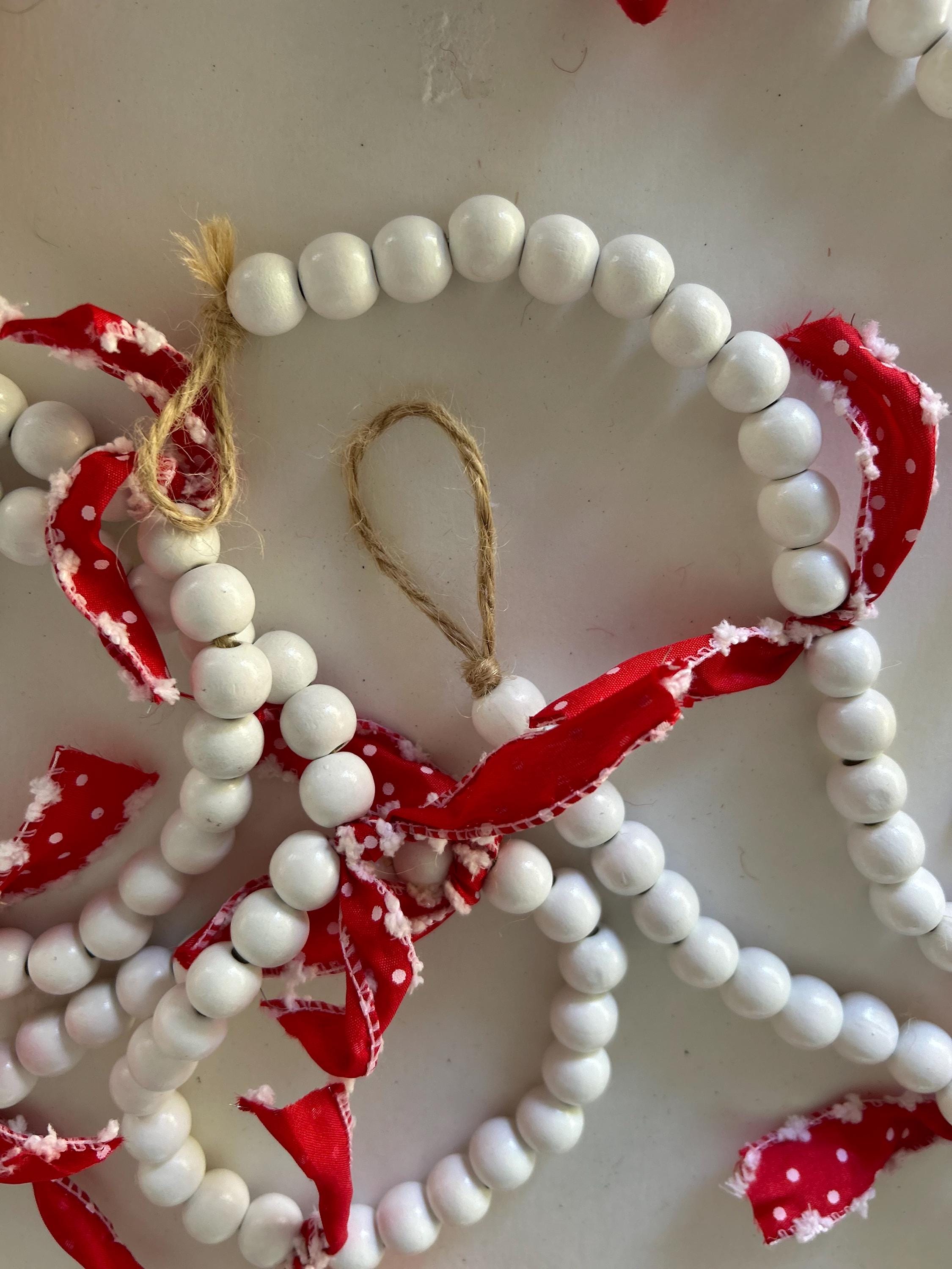Garland White Bead, Valentine Garland, Swag, Valentine Decor, Fireplace Garland, Valentine Bows, Ornament, Farmhouse beads, Rustic, Boho
