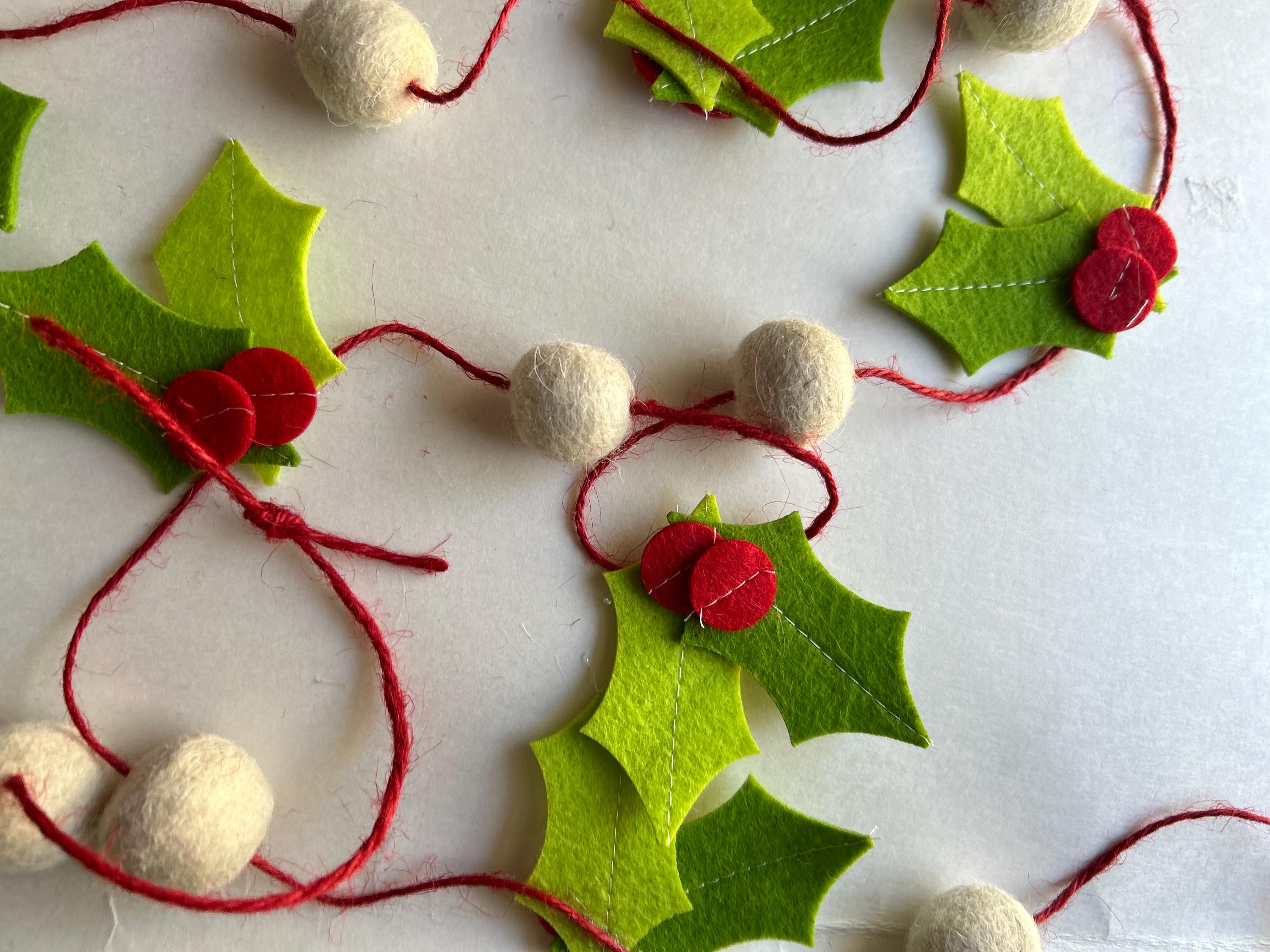 Felt Holly Garland 70  Red & Green Christmas Garland  Handmade Holiday Mantel Decor