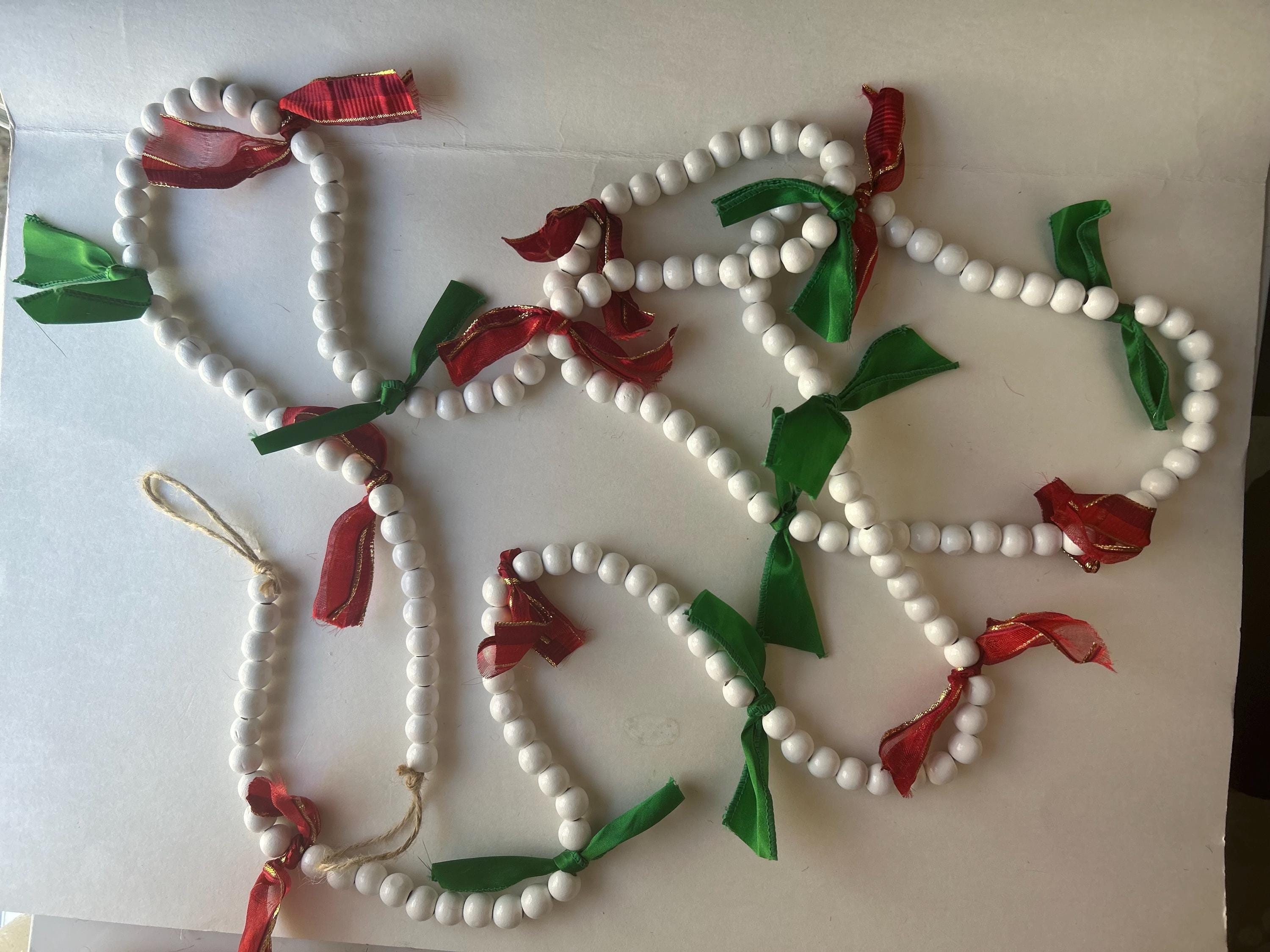 Garland White Bead, Christmas Garland, Swag, Christmas Decor, Fireplace Garland, Christmas Bows,  Ornament, Farmhouse beads, Rustic, Boho