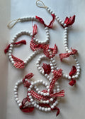 Garland White Bead, Valentine Garland, Swag, Valentine Decor, Mantle Garland, Ribbon, Bows, Wood Beads, Ornament, Farmhouse, Rustic, Boho