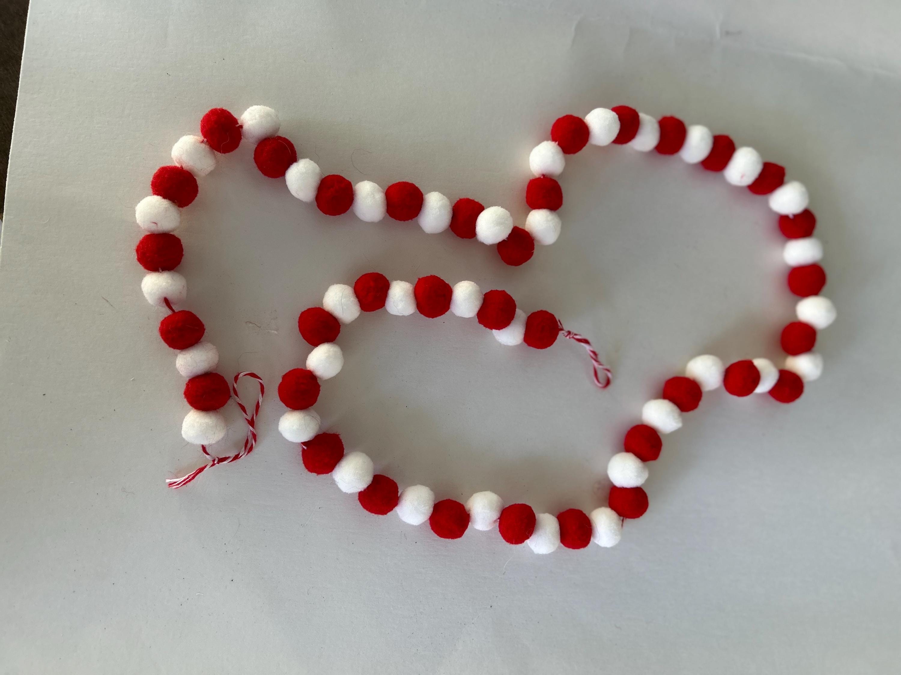 Valentine Garland, Pom Pom White and Red , Valentine Decor, Farmhouse, Rustic, Pom Poms, Swag, Felt Garland, Love Garland, Felt Ball Garland