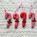 Candy Cane Ornaments  Set of 4 | Handmade Fabric Ornaments with Holly | Rustic Farmhouse Christmas Tree Décor | Holiday Gift