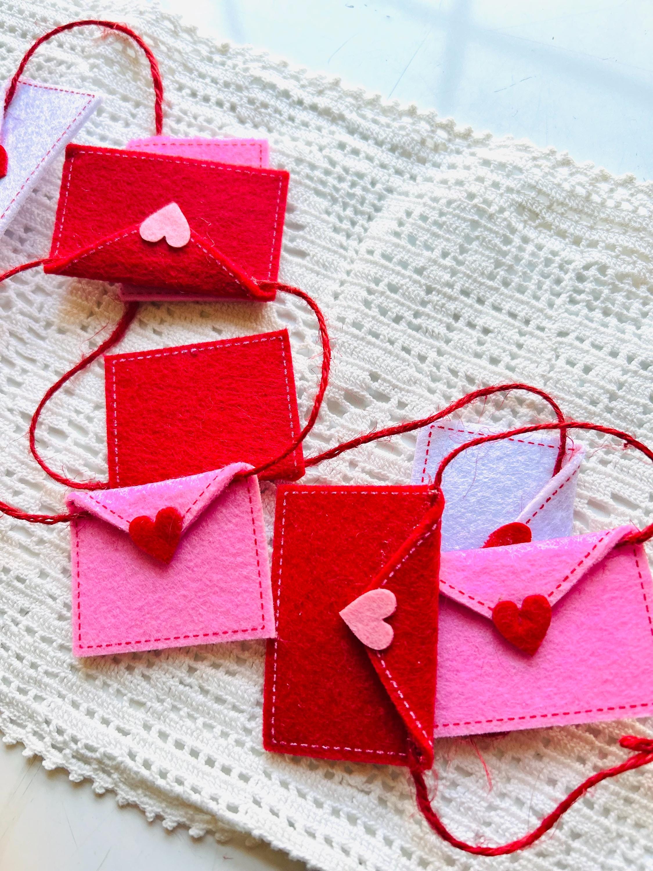 Mini Envelope Garland, Valentine's Day Garland, Felt Garland, Sweetheart Garland, Red Heart Garland, Valentine Decor