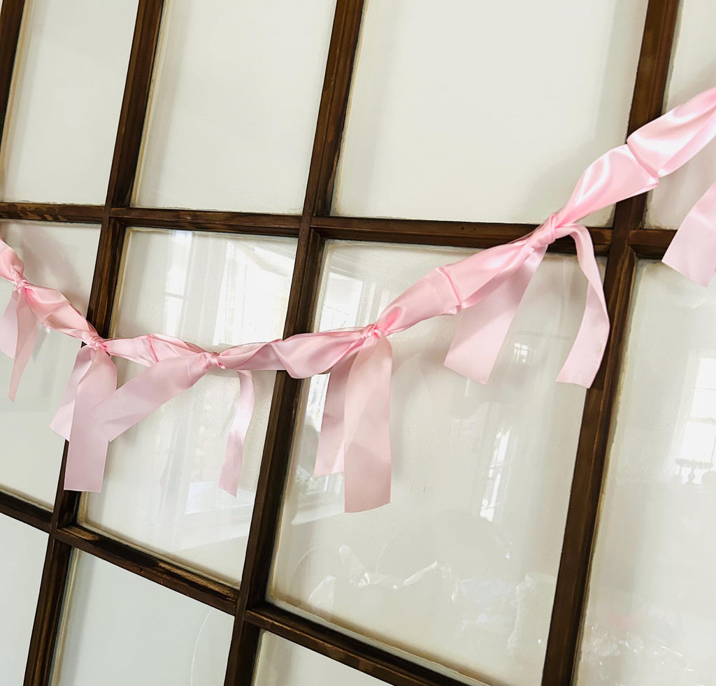 Handmade Pink Satin Ribbon Garland  Baby Shower Decor, Valentine's Day, 6 Foot