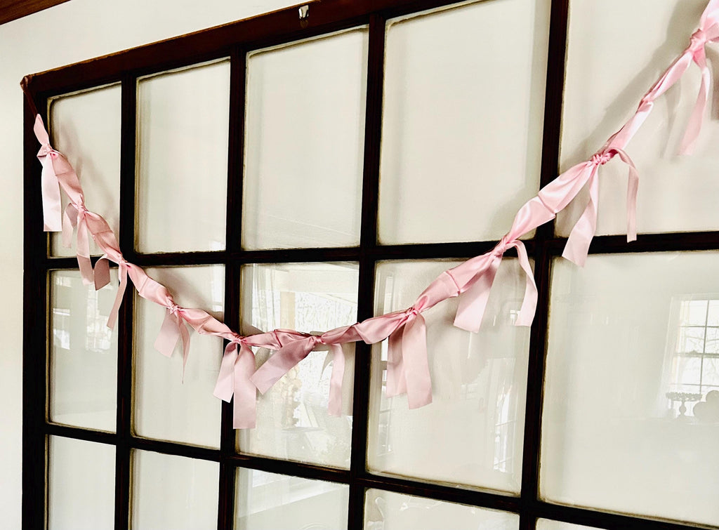 Handmade Pink Satin Ribbon Garland  Baby Shower Decor, Valentine's Day, 6 Foot