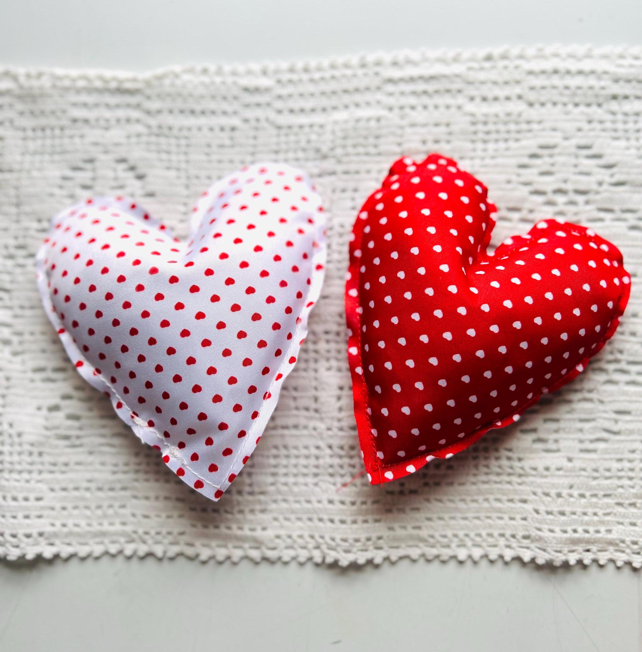 Set of 8 Fabric Hearts  Red & White Valentine Bowl Fillers, Farmhouse Holiday Tiered Tray or Mantel Décor