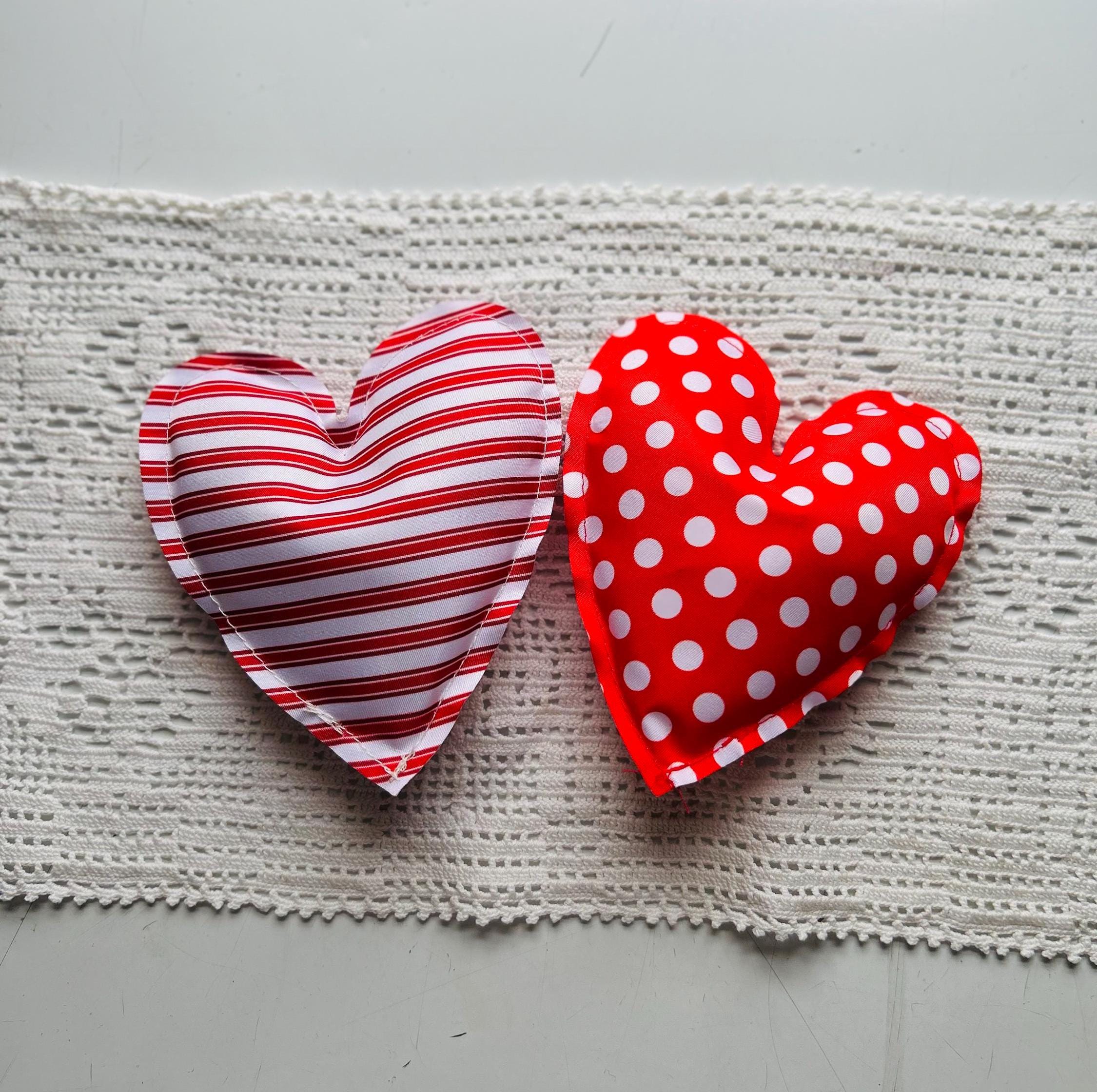 Set of 8 Fabric Hearts  Red & White Valentine Bowl Fillers, Farmhouse Holiday Tiered Tray or Mantel Décor