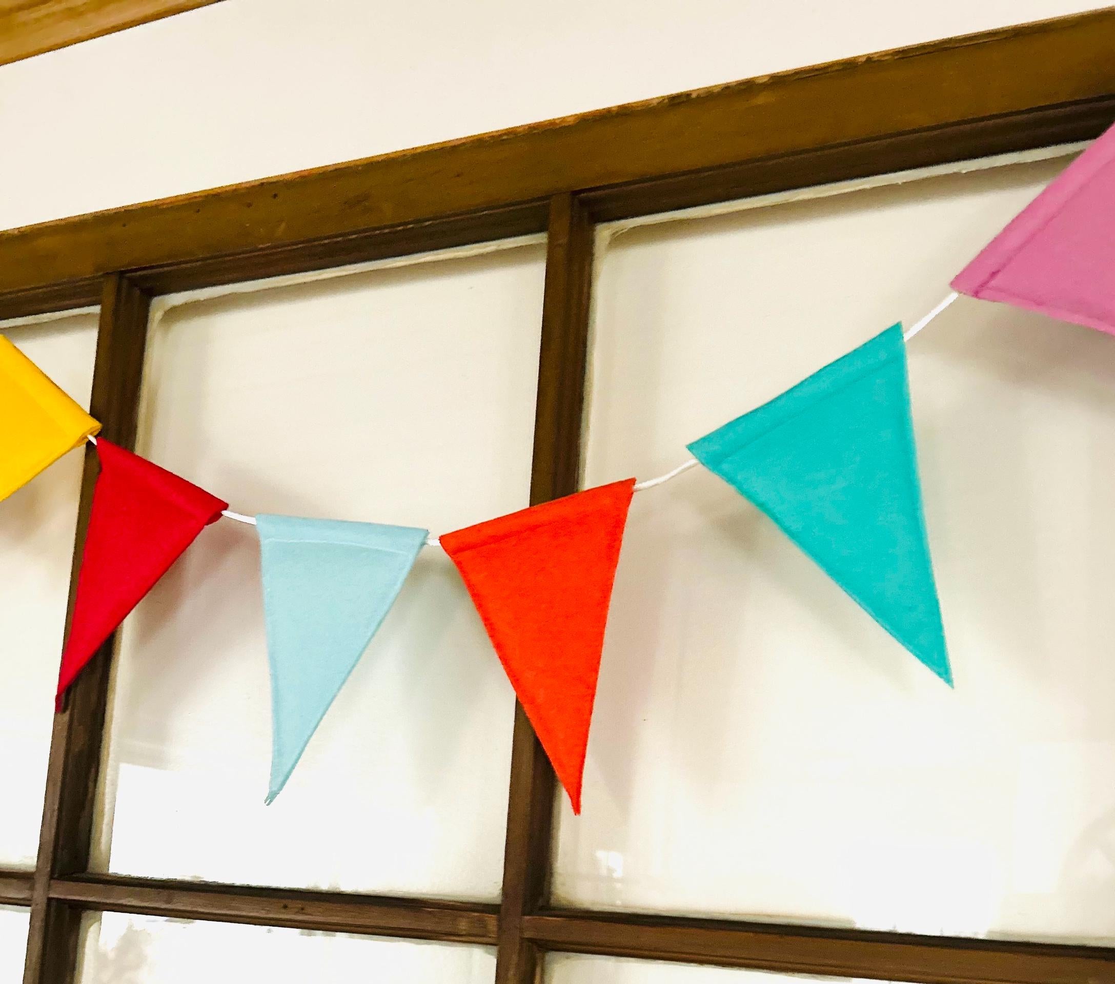 Colorful Fabric Pennant Banner - 70" Party Garland, Kids Room Decor