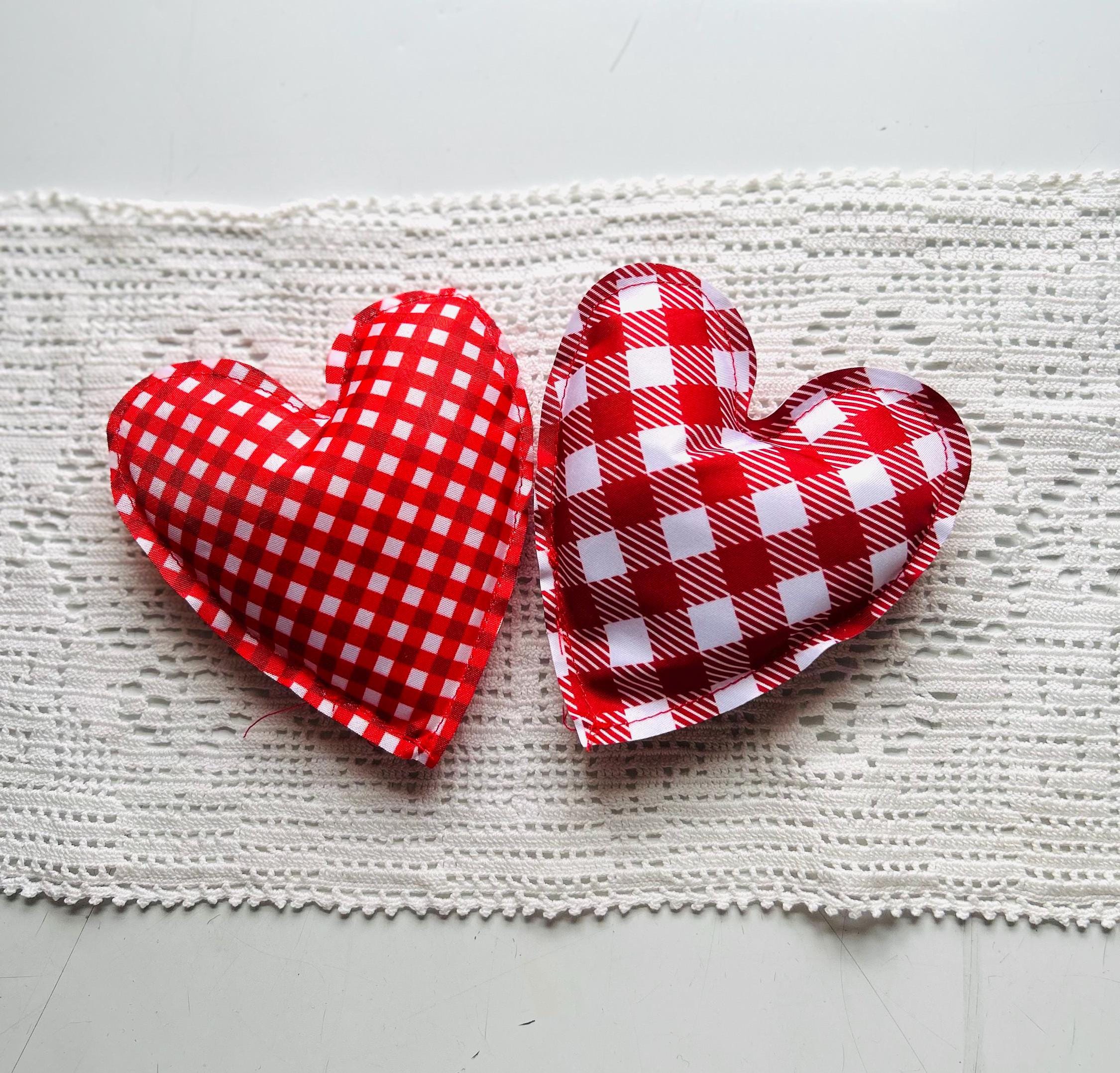 Set of 8 Fabric Hearts  Red & White Valentine Bowl Fillers, Farmhouse Holiday Tiered Tray or Mantel Décor