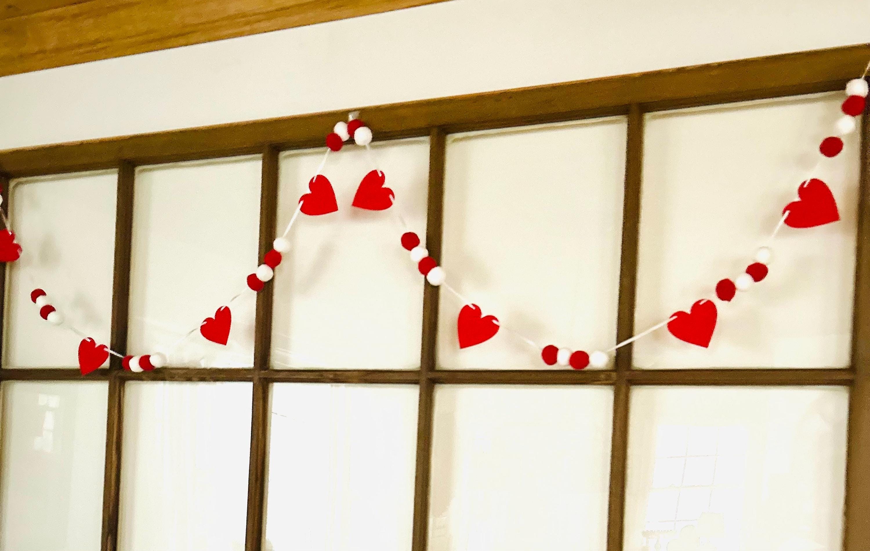 Heart Felt Garland, Felt Pom Pom Garland, Valentine Garland, Valentine's Day Decor, Felt Ball Garland, Wedding Decor, Anniversary Decor