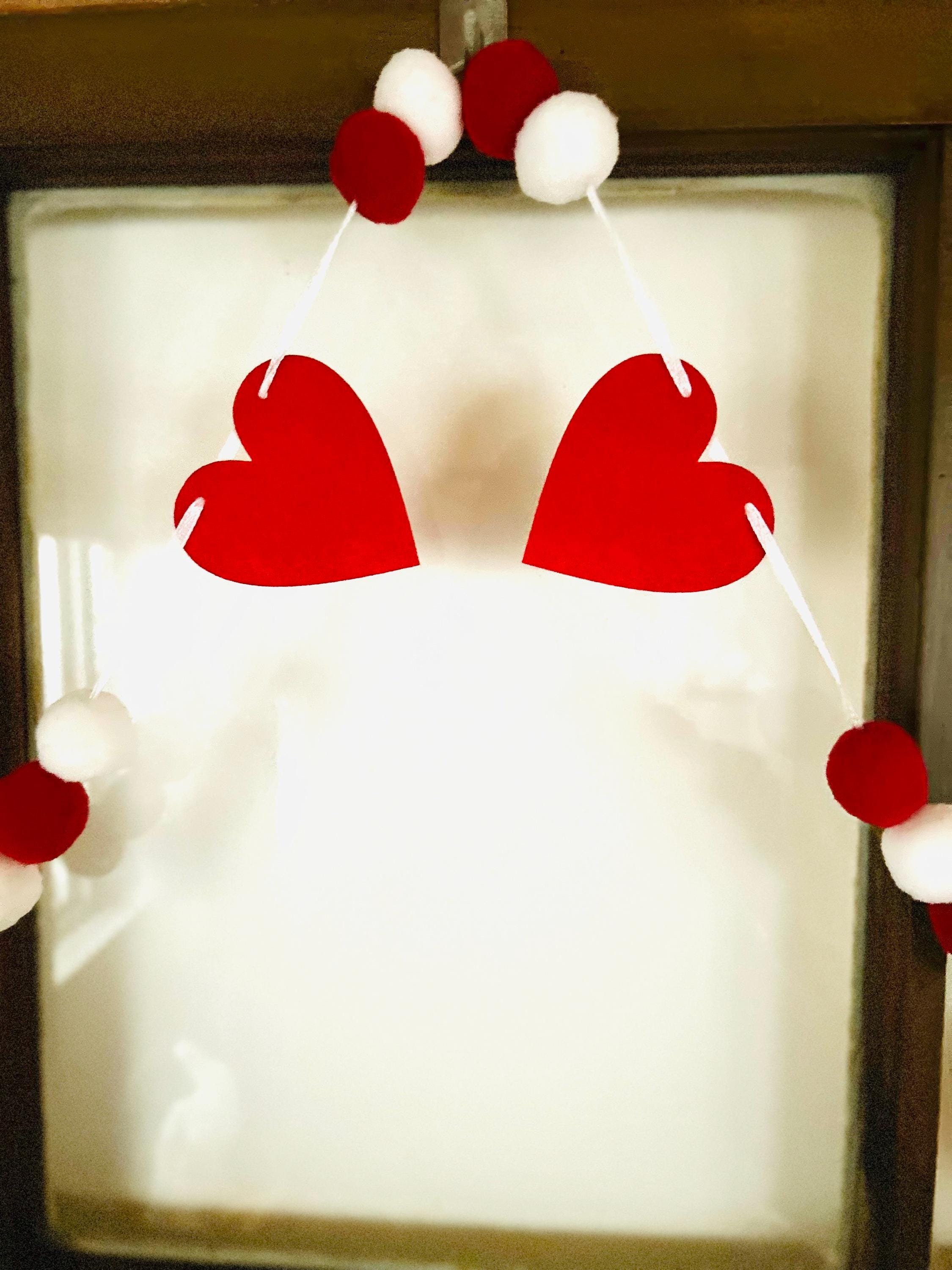 Heart Felt Garland, Felt Pom Pom Garland, Valentine Garland, Valentine's Day Decor, Felt Ball Garland, Wedding Decor, Anniversary Decor