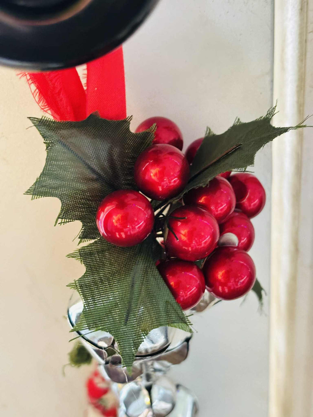 Christmas Jingle Bell Door Hanger, Rustic Braided Fabric, Holiday Decor