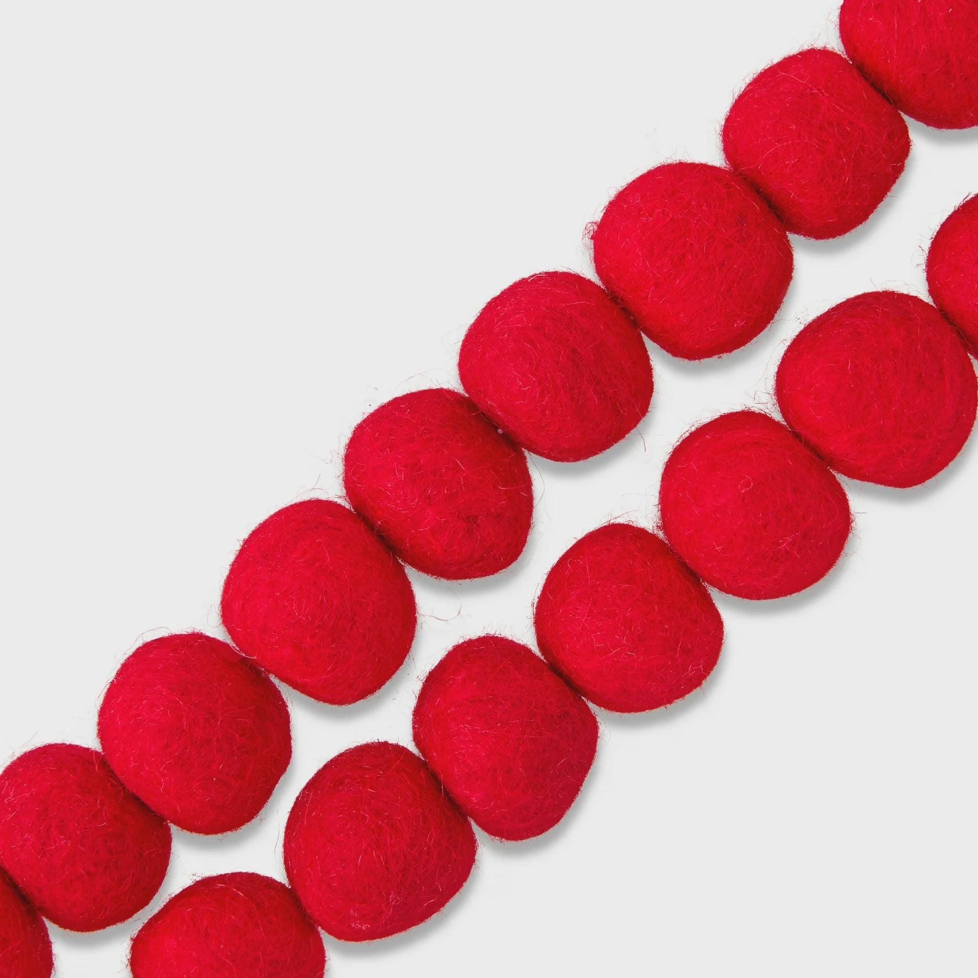 Red Wool Felt Pom Pom Garland 6ft  Handmade Holiday Decor, Valentine Garland