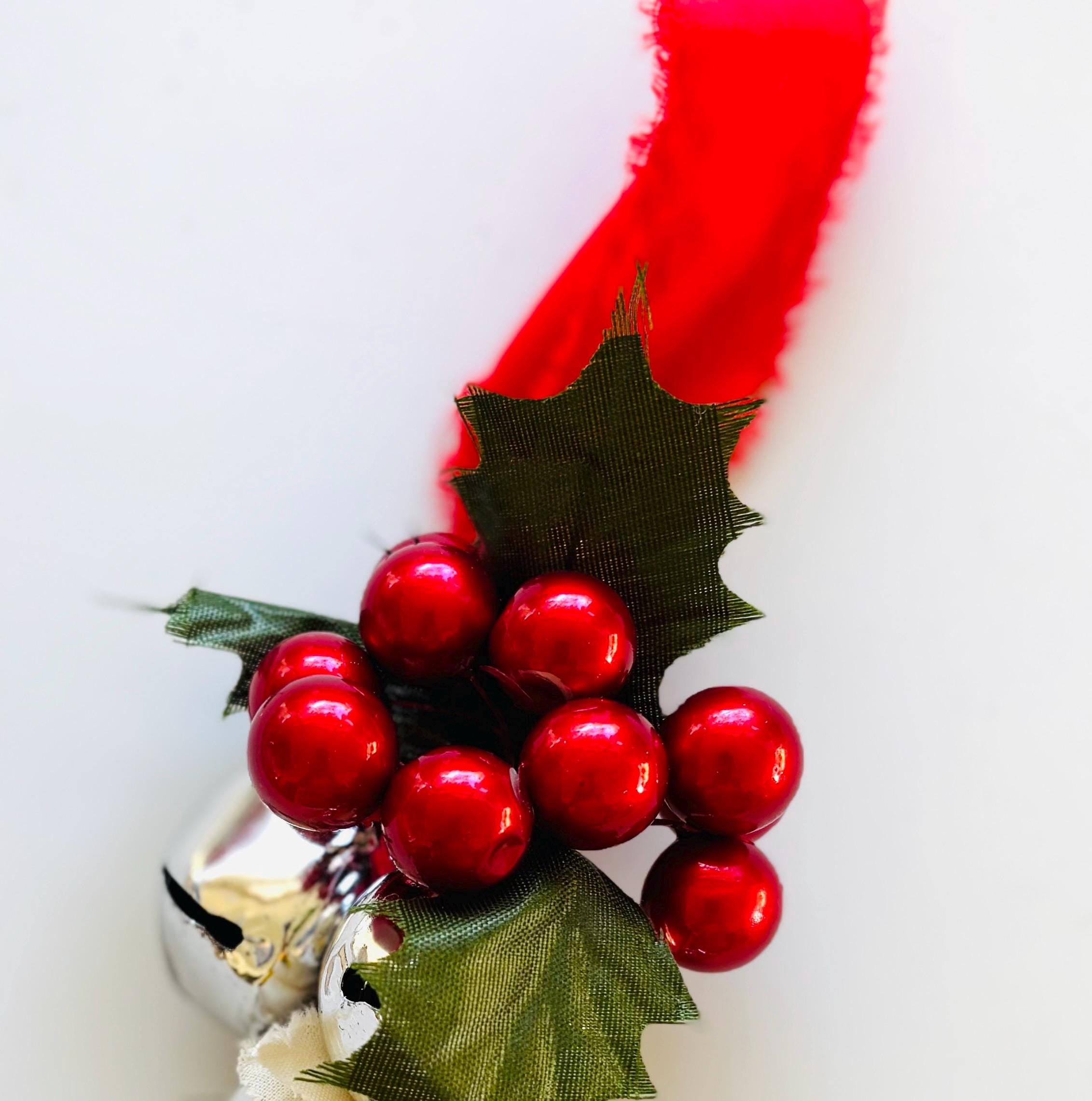 Christmas Jingle Bell Door Hanger, Rustic Braided Fabric, Holiday Decor