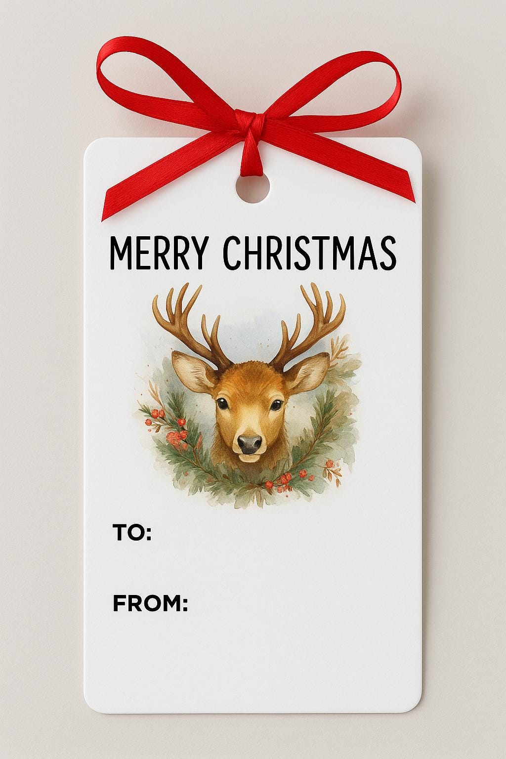 Christmas Deer Gift Tags Printable | To/From Rectangle Tag Set (Digital Download)