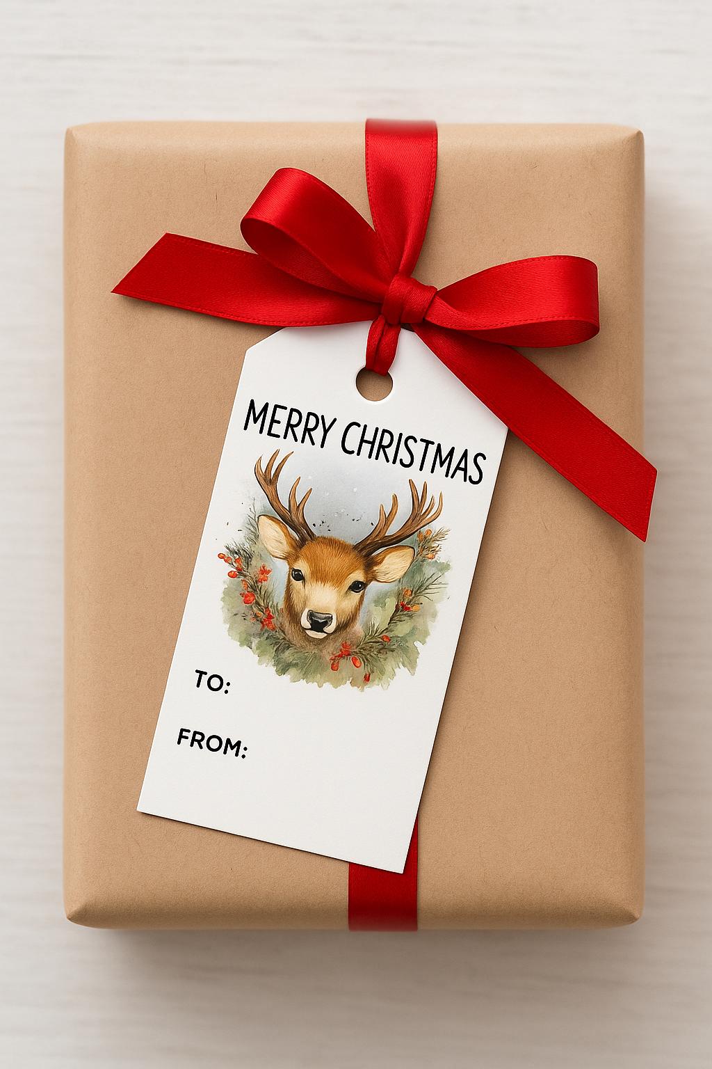 Christmas Deer Gift Tags Printable | To/From Rectangle Tag Set (Digital Download)