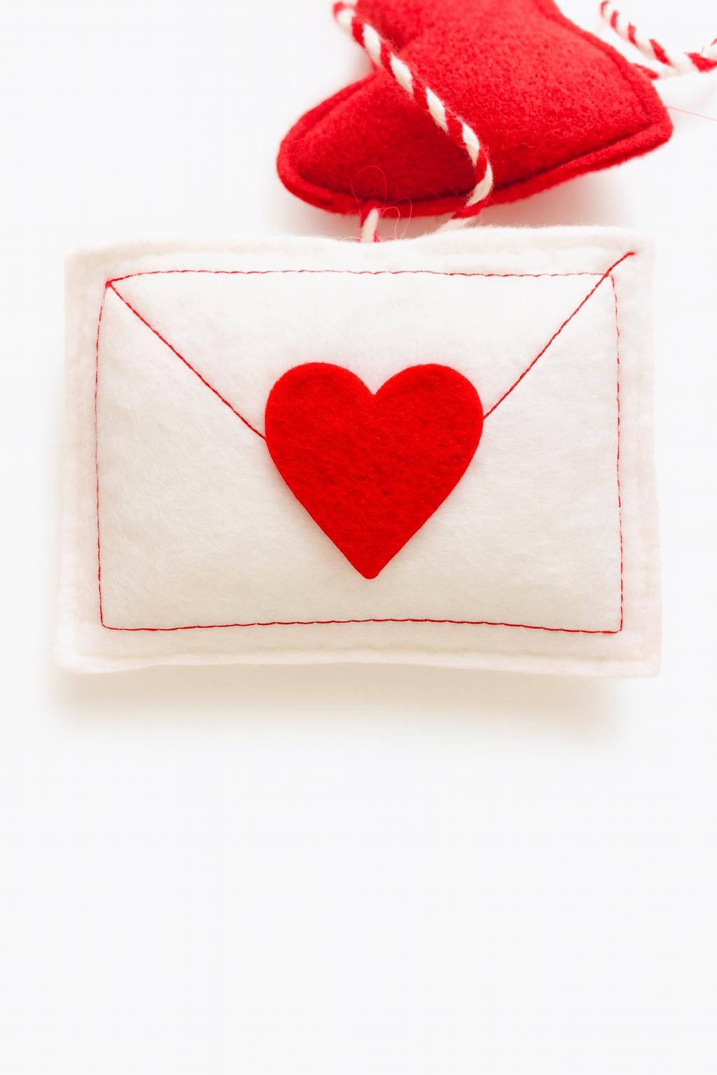 Felt Heart and Love Letter Garland, Valentines Day Decor, Handmade Red & White Felt Banner