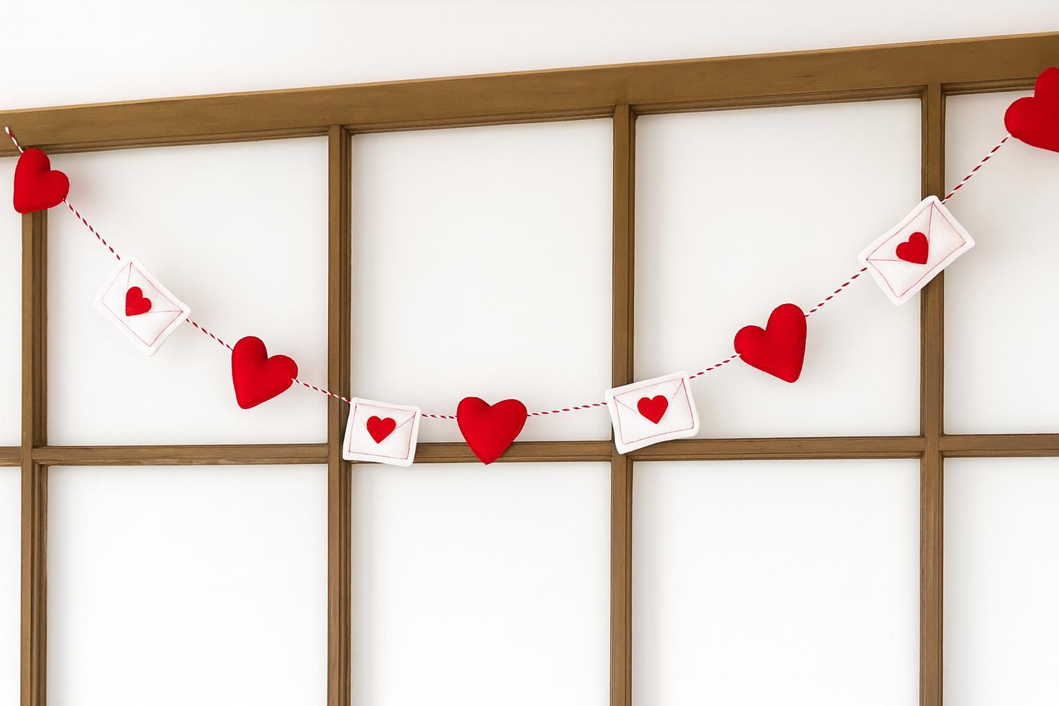 Felt Heart and Love Letter Garland, Valentines Day Decor, Handmade Red & White Felt Banner