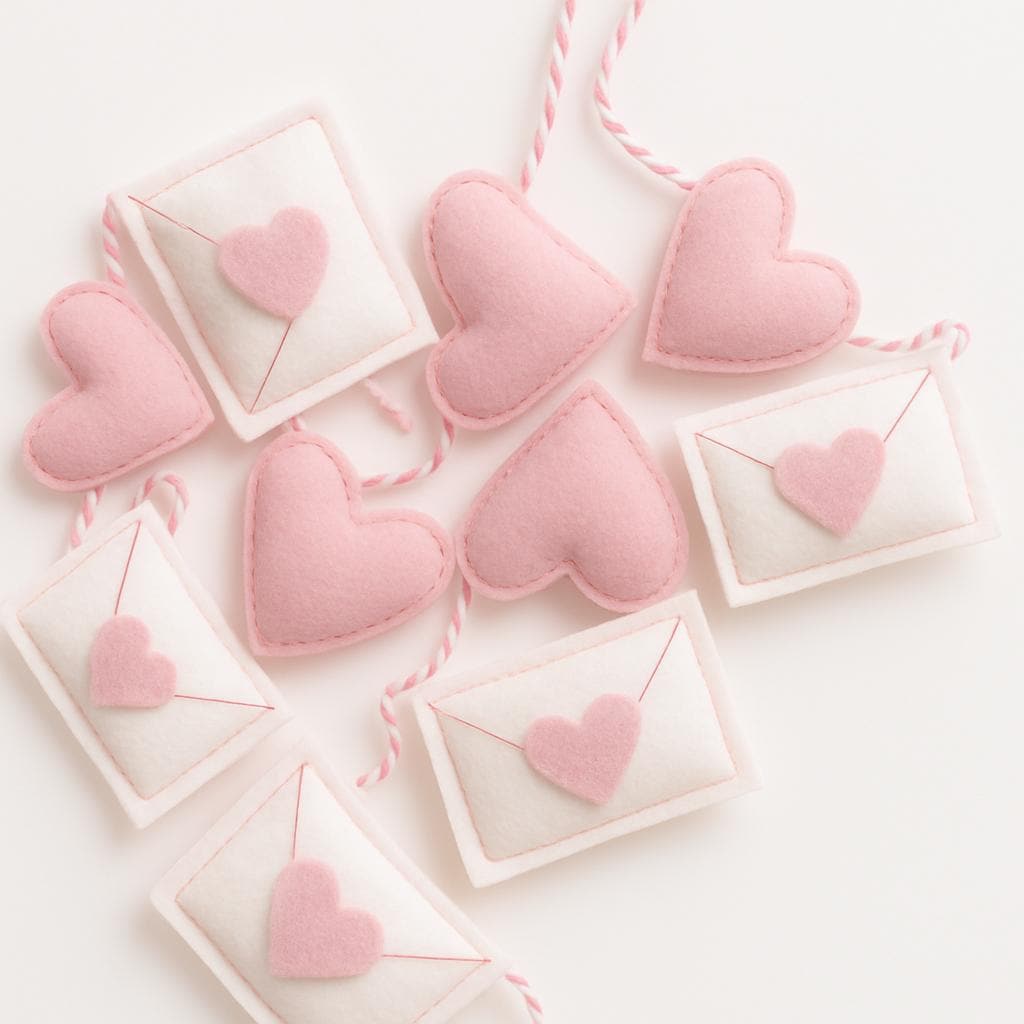 Felt Heart and Love Letter Garland, Valentines Day Decor, Handmade Red & White Felt Banner