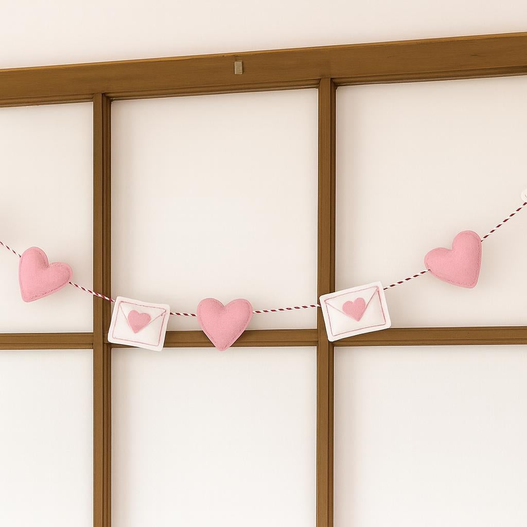Felt Heart and Love Letter Garland, Valentines Day Decor, Handmade Red & White Felt Banner
