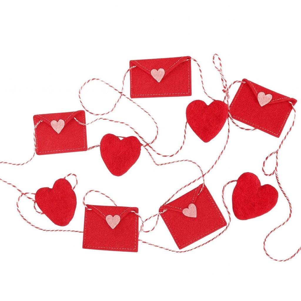 Mini Heart Envelope Garland, Valentine's Day Garland, Heart Garland, Felt Garland, Sweetheart Garland, Red Heart Garland, Valentine Decor