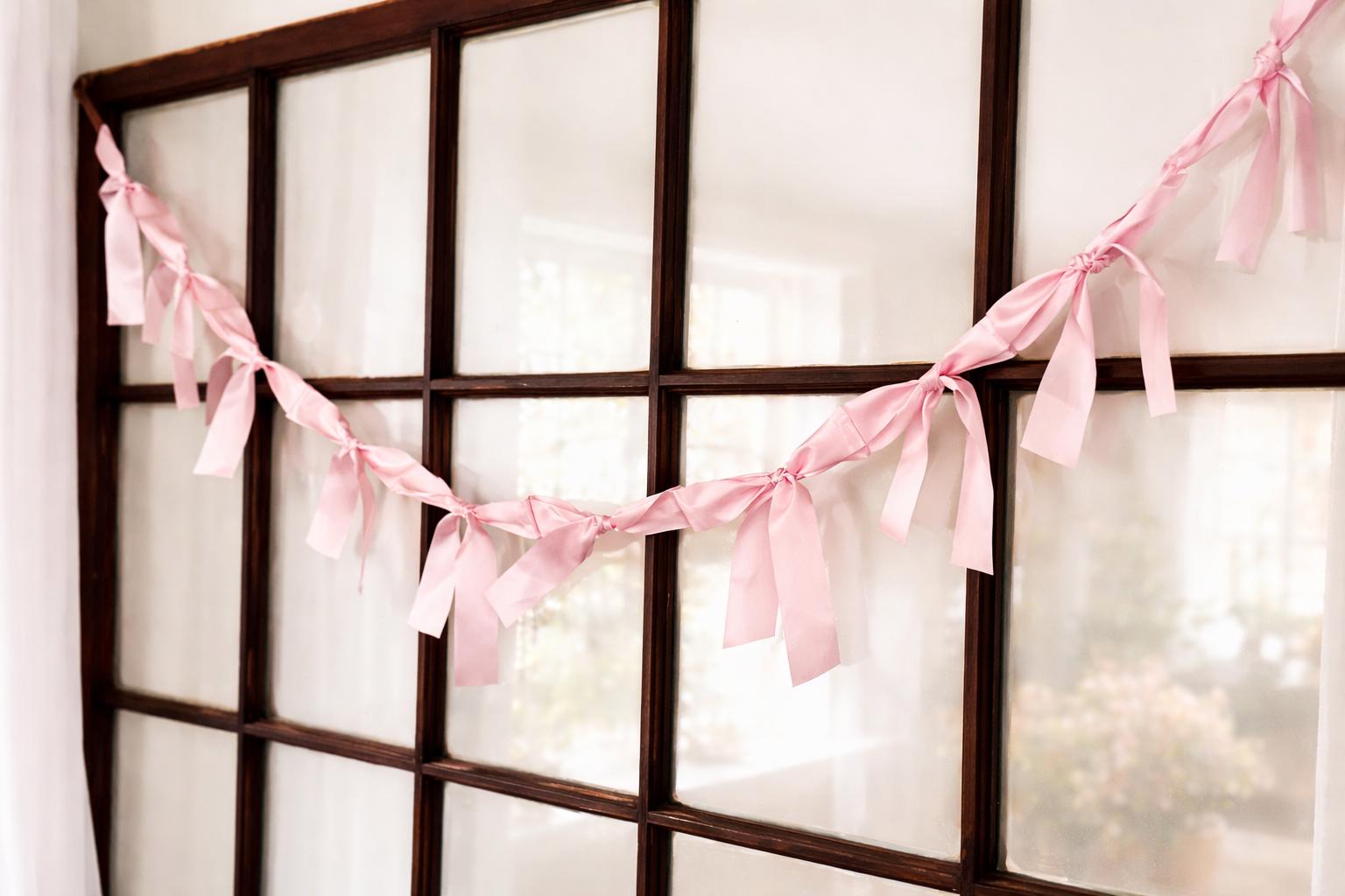 Handmade Pink Satin Ribbon Garland  Baby Shower Decor, Valentine's Day, 6 Foot