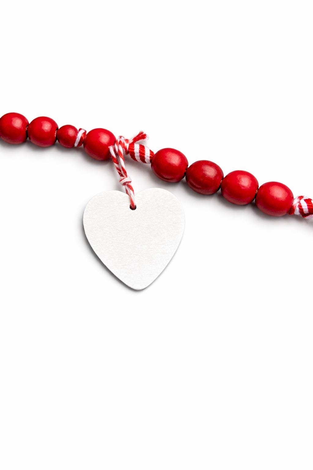 Valentine Beaded Garland with Whote Hearts & Purple Tassels | Farmhouse Valentine Decor | Mantel Shelf Tiered Tray Decoration