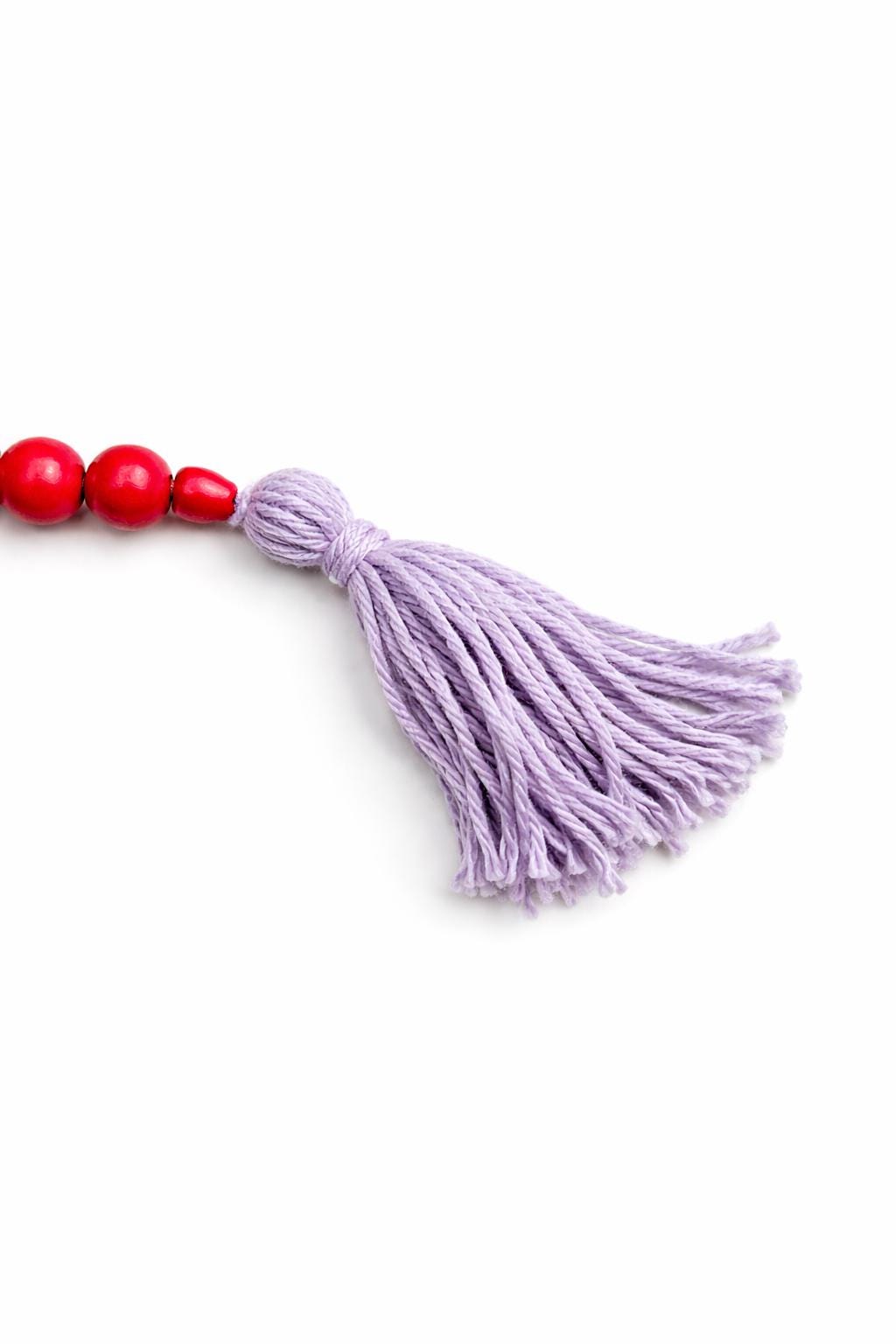 Valentine Beaded Garland with Whote Hearts & Purple Tassels | Farmhouse Valentine Decor | Mantel Shelf Tiered Tray Decoration